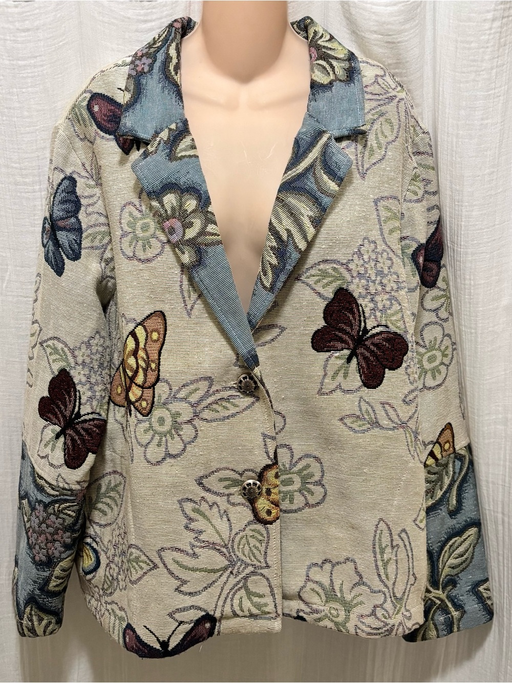 Vintage 1990s Coldwater Creek Butterfly Tapestry Blazer. Bohemian